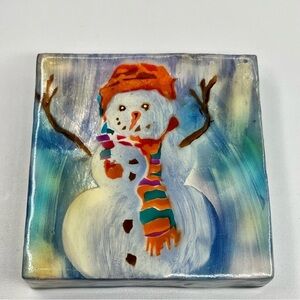 Capiz Shell Trinket Box, 3", Snowman, Hand Painted